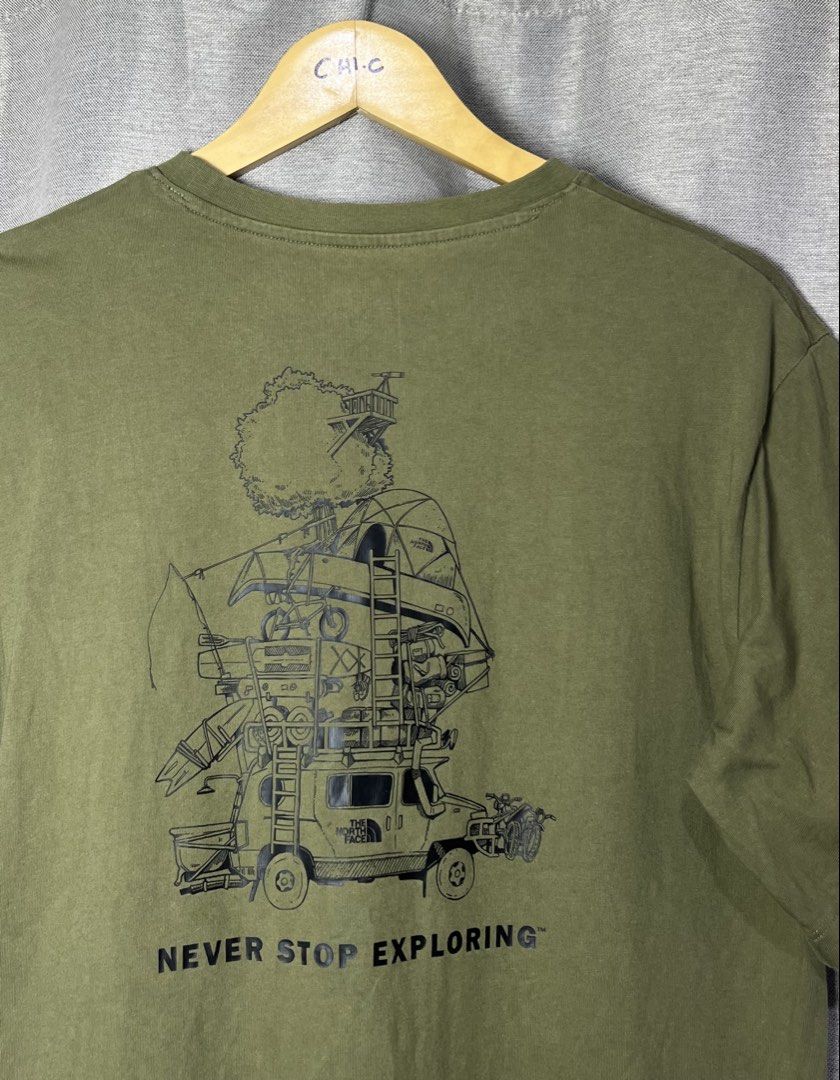 The north face tee w back design (Category: Tshirts & Polo Shirts ) located in General Trias. Submitted by luxfinds2019 (Listing ID 1462543772, Image 3). Description: TNF tee w back design 699 shipped Olive green Small to semi medium 19.8by27 Excellent condition 💯 Walang fade No issue Loc laguna Pm.