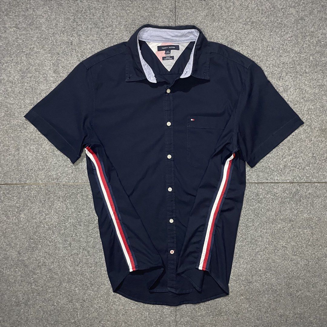 Tommy Hilfiger button down with tricolor stripes side detail (Category: Formal Shirts) located in Iloilo. Submitted by icy.flame5001_auth (Listing ID 1462643215, Image 2). Description: Width: 22 Length: 29 Authentic Large.