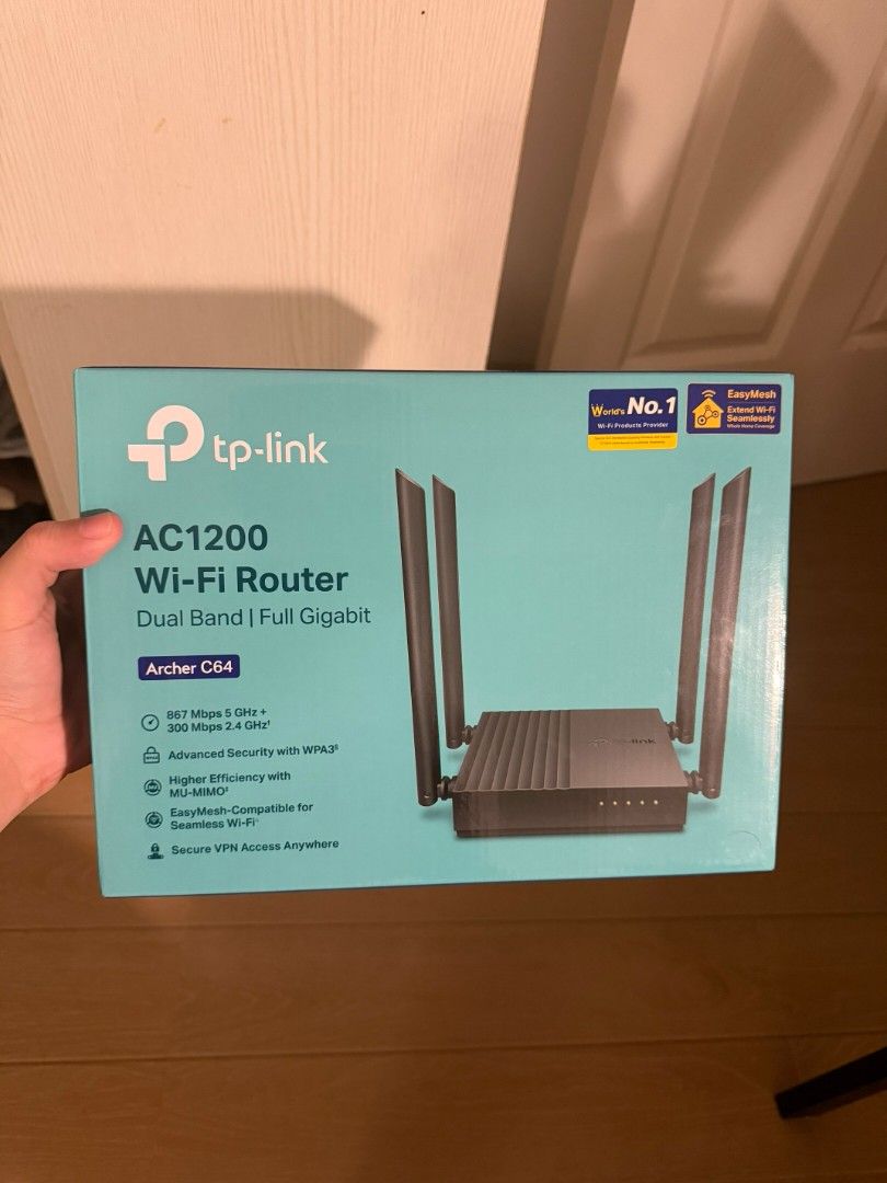 TP-Link Archer C64 AC1200 Wi-Fi Router (Category: Networking) located in Quezon City. Submitted by dantease (Listing ID 1462621177, Image 1). Description: Only used for a day to test. Comes with original packaging. Last price posted, bagong bago pa po ito. Bought for ₱1,890 at TP-Link SM North EDSA on Sept 13. Comes with original receipt..