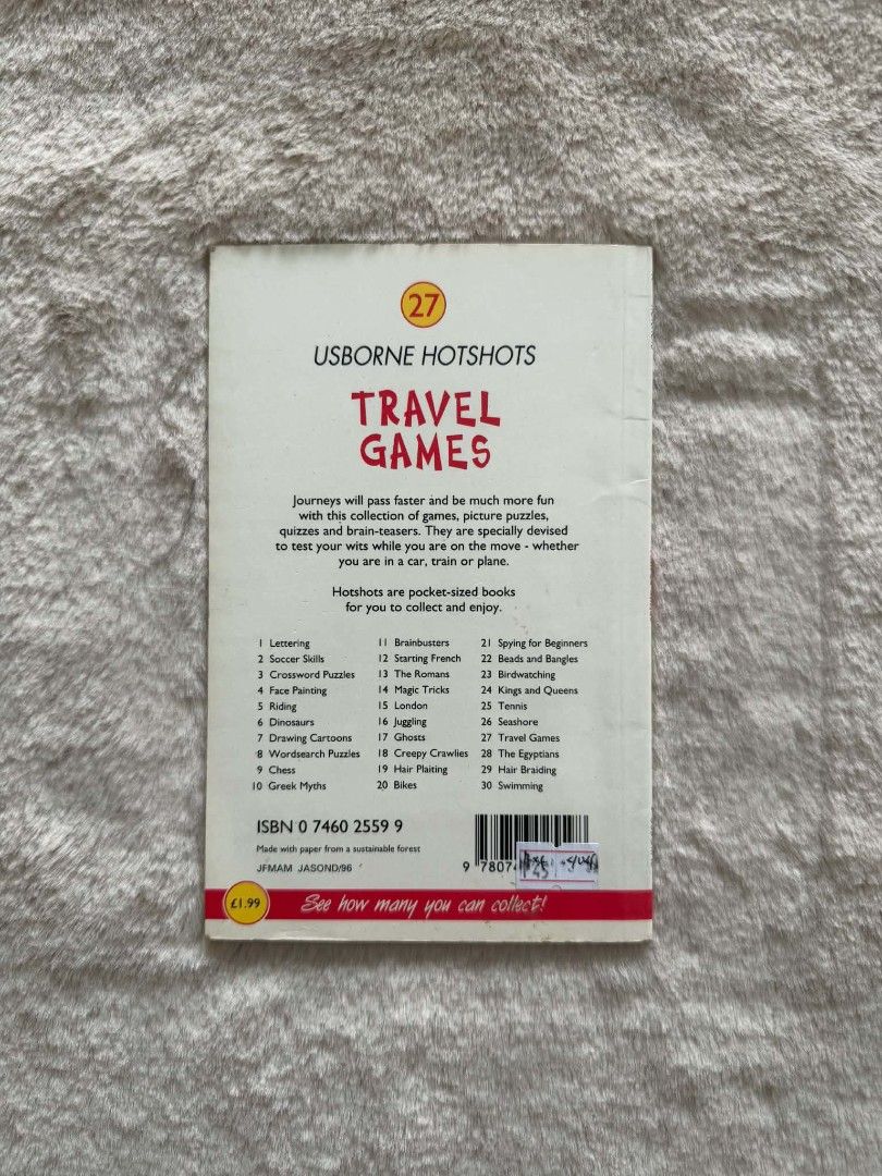 Travel Game's - Usborne Hotshots (Category: Storybooks) located in Santiago. Submitted by bookworm_club (Listing ID 1462460215, Image 2). Description: 📚no cancellation, return or exchange. 📚secondhand books. some books are in good condition while some has minimal flaws (foxing, creases, dog-eared pages, etc.) 📚reasonable haggling is allowed. 💰MOP: For same day pickup - CASH & BANK TRANSFER For shipping or scheduled pickup - BANK TRANSFER 🚚MO