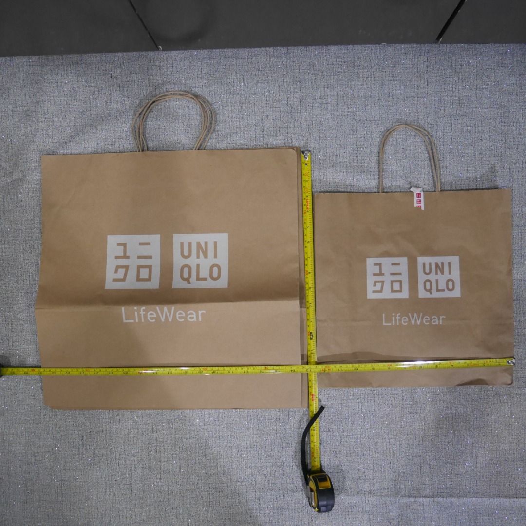 Uniqlo brown Paper Bags (Category: Other Stationery & Craft) located in Valenzuela. Submitted by cletini (Listing ID 1462619631, Image 2). Description: Available in 4 pcs, 2 sizes. Small #1 : 28.5 cm (11.2")** | **33 cm (13")** | P30 Medium #1 : 39 cm (15.3")** | **49 cm (19.3")** | P50 Medium #2: : 39 cm (15.3")** | **49 cm (19.3")** P50 Medium #3: not in posting . But same as 1&2 P50 Condition Statement (Very Important): Authentic: Guaranteed 1