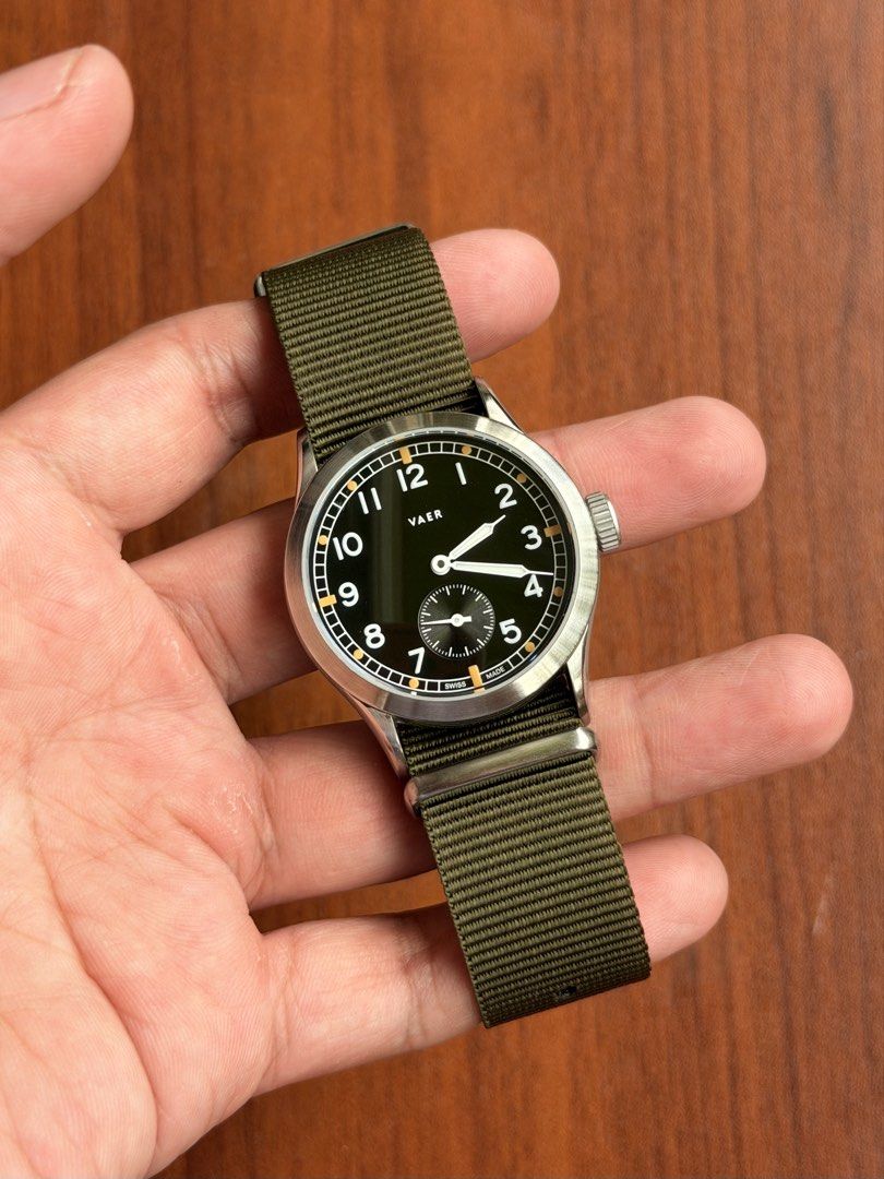 Vaer A12 Dirty Dozen Automatic (Category: Luxury Watches) located in Quezon City. Submitted by lucas_luxuries (Listing ID 1462494130, Image 2). Description: For sale/trade Vaer A12 Dirty Dozen Automatic ₱46,500 only • Reference: A12-DD-QRSLBLK • Condition: 9.5/10 • Inclusions: Box sleeve, Inner/Outer box, spring bar and tool, Vaer rubber strap and nato strap • Swiss automatic movement with Caliber Sellita SW-260 • Power reserve approximately 42 h