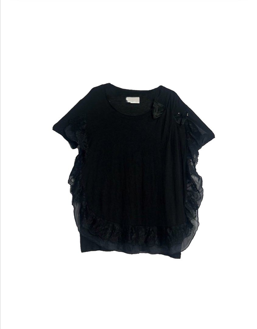 VALENTINO (RED) (Category: Blouses) located in Davao. Submitted by sart0ria85 (Listing ID 1462492318, Image 1). Description: A deep black blouse with laces squares on all sides including hemline. Red is the dressdown version of this house, same as Xchange to Armani. 100% COTTON. MEDIUM. Size 6 VERY GOOD CONDITION (89/100).