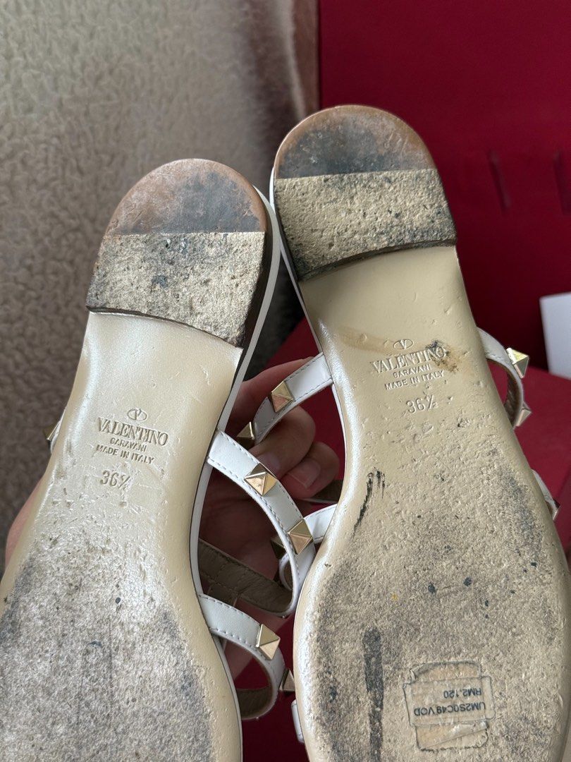 Valentino rock stud flats in white (Category: Sneakers & Footwear) located in Tagum. Submitted by preloved_by_samantha (Listing ID 1462516181, Image 3). Description: Complete set .