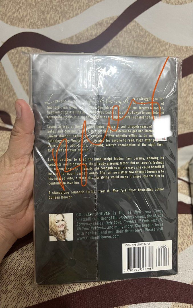 Verity by Colleen Hoover PB (Category: Storybooks) located in Mandaluyong City. Submitted by ms.bluey23 (Listing ID 1462595337, Image 2). Description: 📚 VERITY by Colleen Hoover — Hardcover 🖤 For Sale | Brand New / Sealed in Plastic A dark, psychological thriller by Colleen Hoover that will keep you guessing until the very end. Perfect for fans of suspense, secrets, and unexpected twists! 👀 ✨ Details: * 📖 Title: Verity * ✍🏻 Author: Colleen H