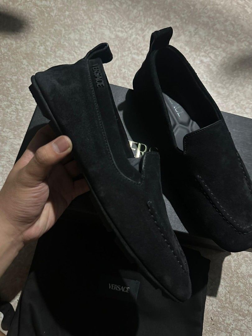 Versace Black Suede Loafers (Category: Casual Shoes) located in Quezon City. Submitted by closettemanila.ph (Listing ID 1462677681, Image 3). Description: - Authentic Versace black suede loafers - Size: 40 - Comes with original box - Includes dust bag - Original purchase price: P49,500.