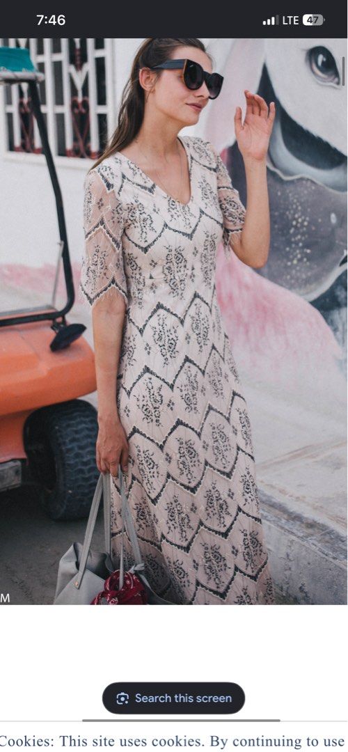 VILA Clothes Lace Midi Dress (Category: Dresses) located in Cabanatuan. Submitted by lovelyaly (Listing ID 1462583757, Image 1). Description: - Beige lace midi dress - 28-30waist, 56in length (semi stretch lace fabric) - V-neckline - Side zipper closure .