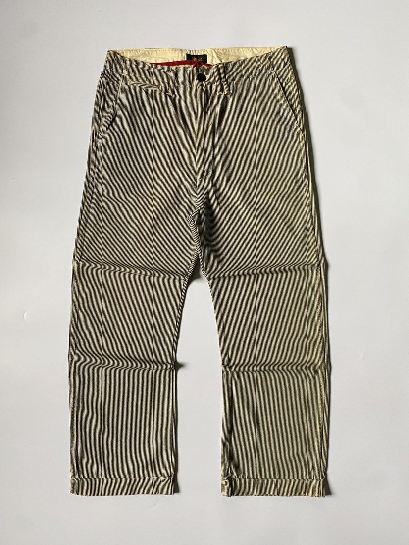 Vintage Chimala Buckle Back Hickory Striped Work Trouser (Category: Trousers) located in Baguio. Submitted by the_gunstore (Listing ID 1462626544, Image 3). Description: Size tagged: 32 Issue: None Waistline:16(32) Full Length:39.5 Thigh:12 Leg Opening:8.5 Inseam:27 Knee:9.5 Front Rise:13.5.