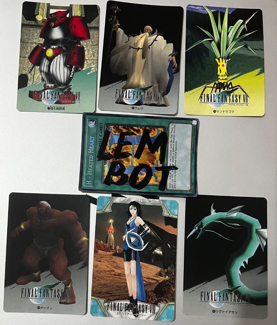 Vintage Final Fantasy Trading Cards (Category: Raw Singles) located in Caloocan City. Submitted by calmshark.d943ae (Listing ID 1462647603, Image 1). Description: Baka may FF fans / collectors po dito! 👀 ✨ Vintage Final Fantasy Cards ✨ Near Mint / Mint condition ✨ Take ALL for only ₱200! Selling these as one bundle. Perfect for collectors and fans of the classic Final Fantasy era. 🤍 📦 Shipping available 📍 Meetup: MOA or Ayala Malls Manila Bay