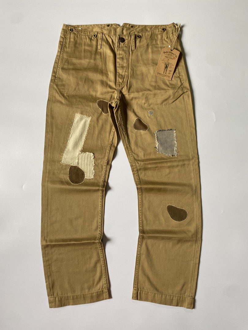 Vintage General by WDSG Distressed Patchwork Chino Pants “Button Fly” (Category: Chinos) located in Baguio. Submitted by the_gunstore (Listing ID 1462588211, Image 1). Description: Size tagged: 46 Issue: None Waistline:17(34) Full Length:42.5 Thigh:12 Leg Opening:9 Inseam:31.5 Knee:9.6 Front Rise:10.5.