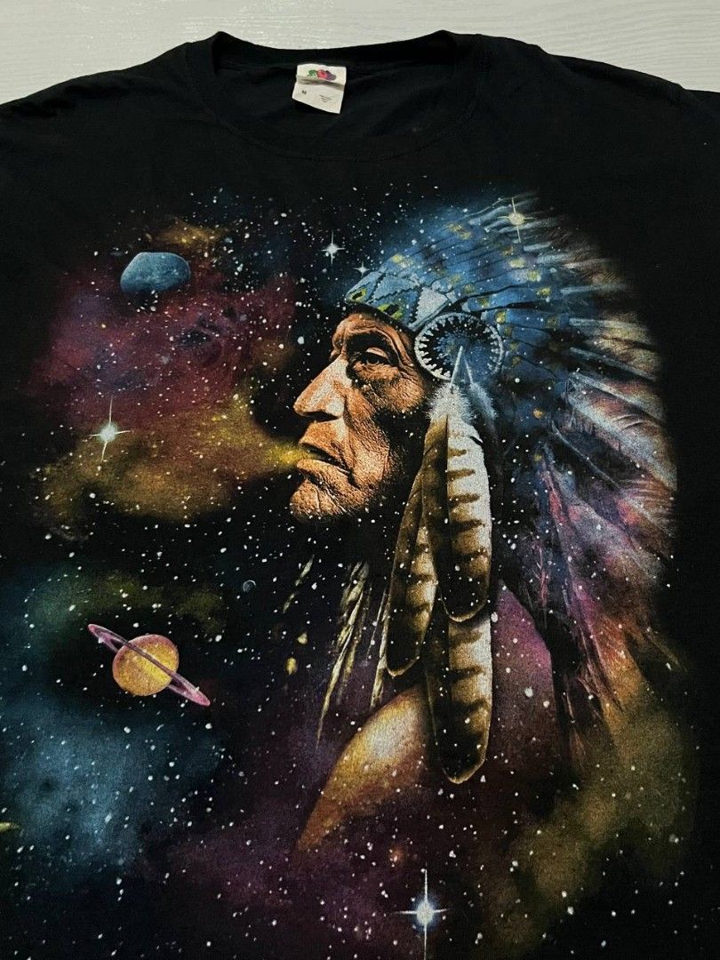 Vintage Native American Chief Smoking Galaxy (Category: Tshirts & Polo Shirts ) located in Las Pinas. Submitted by 5.1.5kurono (Listing ID 1462646590, Image 2). Description: Available ✅ Vintage Native American Chief ₱700 • width: 19.5 • length: 29 Issue: • none 📍 las piñas, ph • j&t / lalamove 📦 • sf shouldered by buyer • gcash only 💸 (payment first) color may vary due to lighting all items are thrifted please manage your expectations.