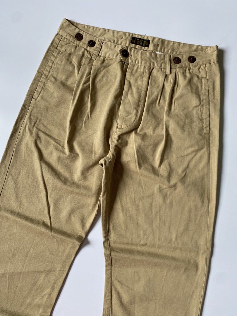 Vintage nvgs.mfg Co. Pleated Trouser “Button Fly” (Category: Trousers) located in Baguio. Submitted by the_gunstore (Listing ID 1462589979, Image 2). Description: Size tagged: L Issue: None Waistline:17(34) Full Length:42.5 Thigh:13 Leg Opening:8.2 Inseam:29.5 Knee:10.5 Front Rise:12.5.