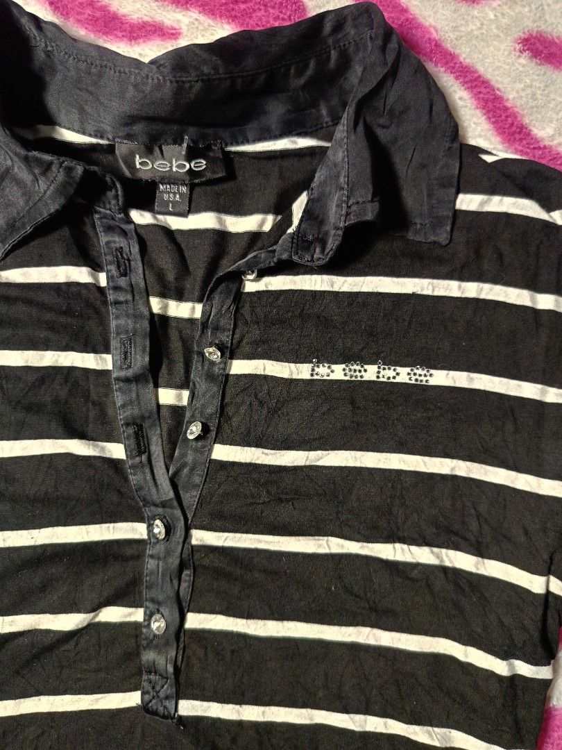 Y2k bebe striped Henley top (Category: Blouses) located in Binangonan. Submitted by uhwhynot (Listing ID 1462606135, Image 1). Description: .