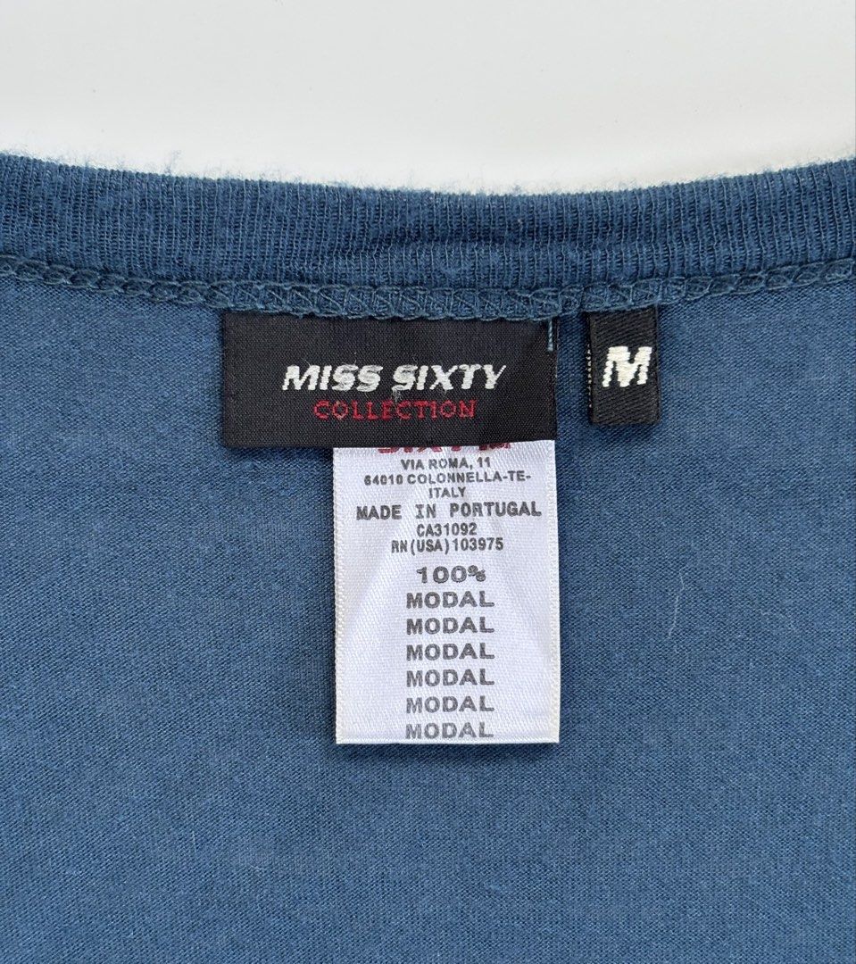 Y2K MISS SIXTY Henley Longsleeves (Category: Longsleeves) located in Baguio. Submitted by thr1ft_junki3 (Listing ID 1462621847, Image 3). Description: Size: Medium on tag Color rate: 8/10 Overall in good condition. Flaws: Pinholes. Not noticeable when worn.