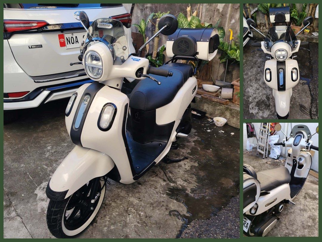 Yamaha Fazzio 2025 (Category: Motorbikes for Sale) located in San Jose del Monte. Submitted by jorgonzales (Listing ID 1462667688, Image 1). Description: - Yamaha Fascino 125cc Scooter - Color: White with Black Accents - Features: Windshield, Rear Storage Box - Tires: White Walls - Condition: Runs Well, Ready for New Owner -upgrades worth 35 thousand.