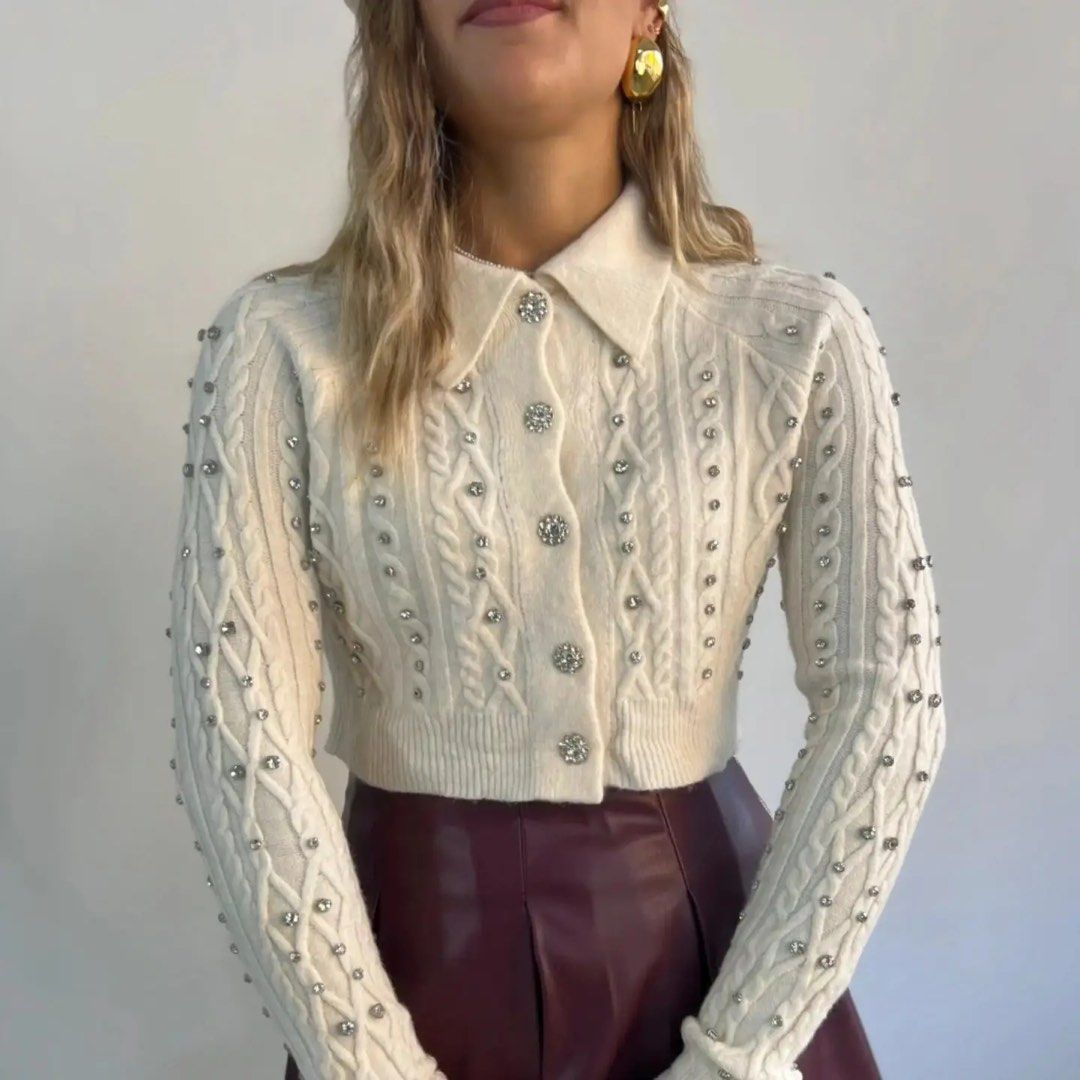 Zara Cable Knit Cardigan with Rhinestone (Category: Coats, Jackets and Outerwear) located in Quezon City. Submitted by h.eart (Listing ID 1462643592, Image 2). Description: BNWOT Original Zara No flaws Size: Medium on tag No when worn Last price posted.