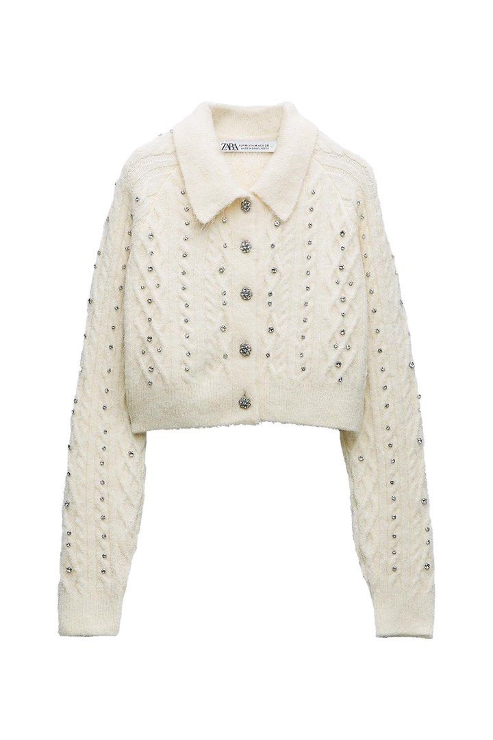 Zara Cable Knit Cardigan with Rhinestone (Category: Coats, Jackets and Outerwear) located in Quezon City. Submitted by h.eart (Listing ID 1462643592, Image 1). Description: BNWOT Original Zara No flaws Size: Medium on tag No when worn Last price posted.