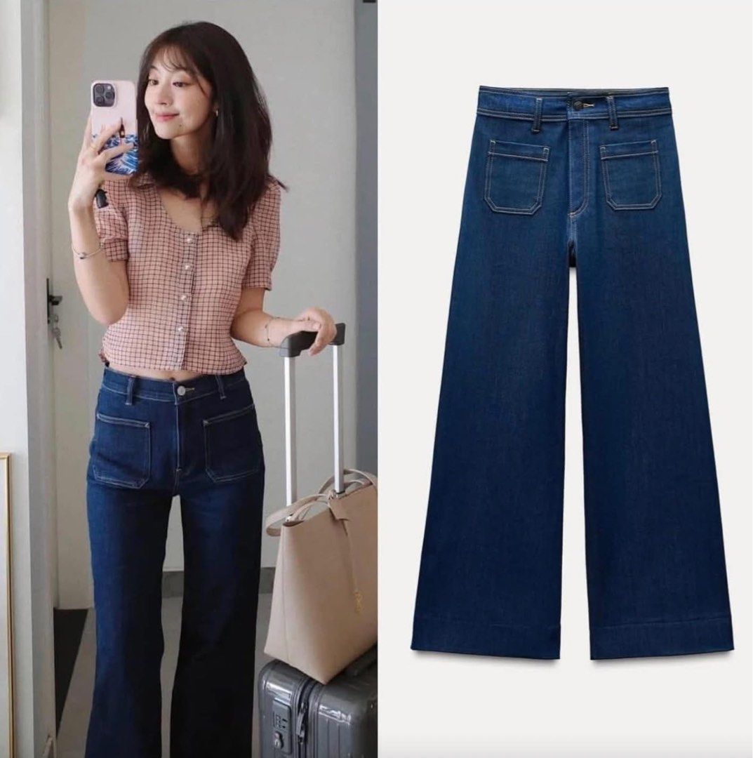 Zara Highwaist Patch Pocket Jeans (Category: Jeans) located in Quezon City. Submitted by h.eart (Listing ID 1462643051, Image 2). Description: BNWOT Original Zara Never used No flaws Wideleg Size: Eur 40 on tag Tape measure size: 28-30” No when worn RFS: decluttering unused clothes Last price posted.
