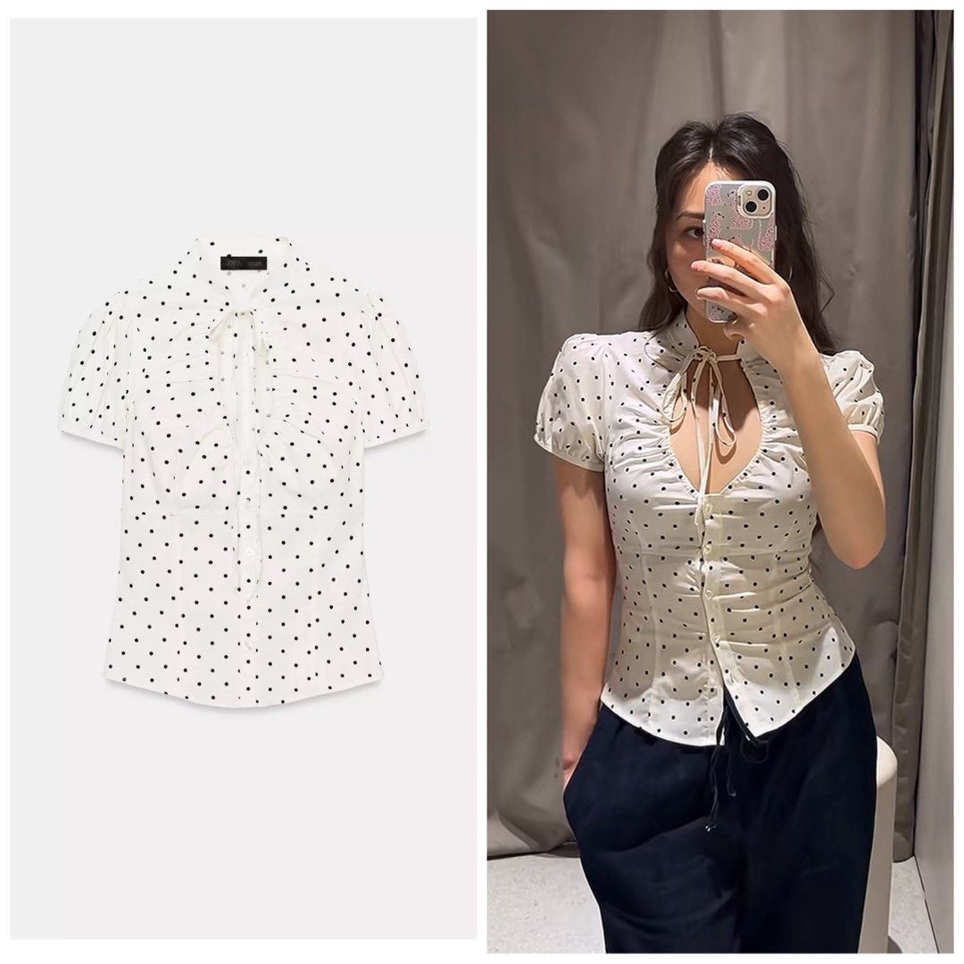 ♦️ONHAND♦️ ZARA Poplin Tie Top (Category: Blouses) located in Manila. Submitted by charmscollections (Listing ID 1462573939, Image 1). Description: Brand New with Tag and Ready to Ship 💯% Authentic Zara 1,995 - Original price MOP - GCash•BPI•UB.