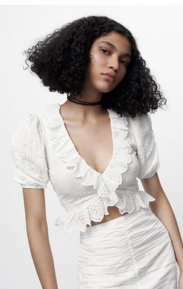 Zara White Eyelet Ruffle Puff Sleeve Blouse (Category: Blouses) located in Mabalacat. Submitted by calmrabbit.ae2127 (Listing ID 1462533972, Image 1). Description: .