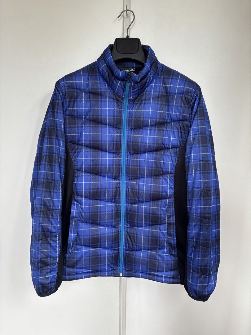 2024 Mizuno Golf Padded Plaid Jacket (Category: Coats, Jackets and Outerwear) located in Paranaque City. Submitted by grailonious (Listing ID 1462693491, Image 1). Description: Tagged size (Japan) M. Fits Mens S-M. Shoulder measurement - 17” 8500¥/3600₱ on Mercari - Blue plaid Mizuno golf jacket - Padded for extra warmth - Black side panels - Full zip front with stand-up collar - Ideal for cool days on or off the golf course.