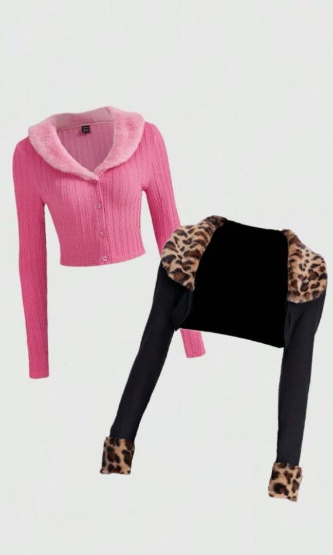 2 Shein pink and leopard top/ long sleeve (Category: Clothes Drying Rack) located in Manila. Submitted by mystic.wisteria (Listing ID 1462803476, Image 1). Description: Used both once only, like new Size is XS and S bundle or each, visit my profile +shipping no return.