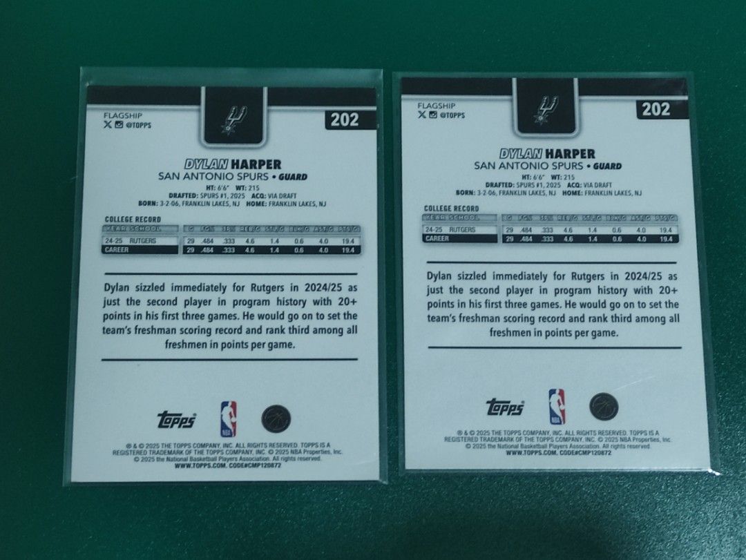 2pcs Dylan Harper 2025 Topps Rookie Card #202 (Category: Raw Singles) located in Lipa City. Submitted by mark_collections (Listing ID 1462729236, Image 2). Description: 2pcs Dylan Harper 2025 Topps Rookie Card #202 Mode of Payment: Gcash.