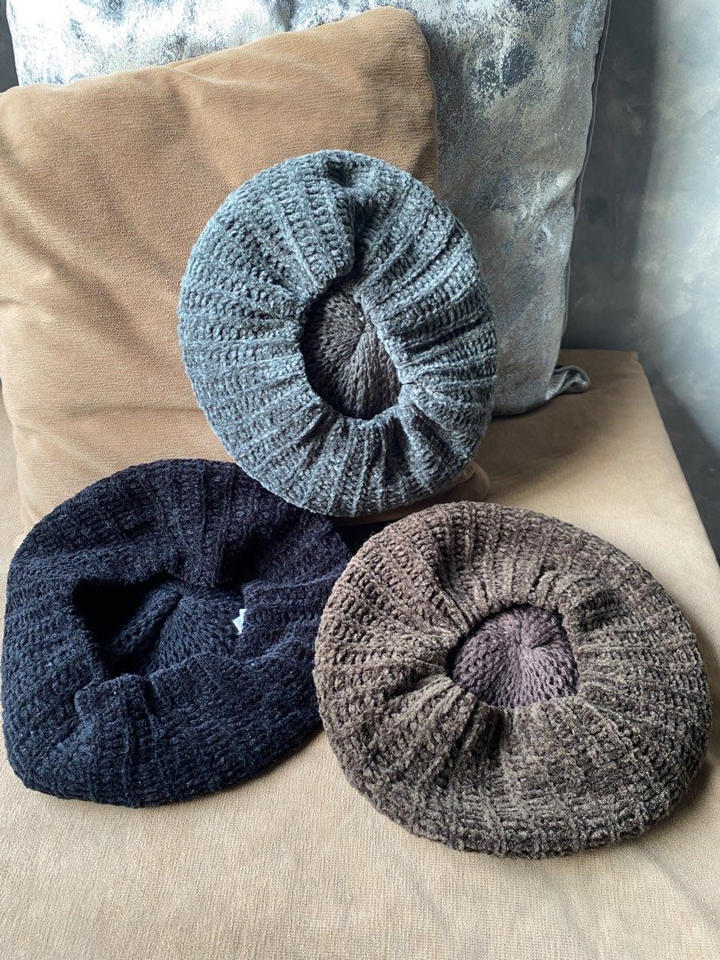 3 Knitted Winter Beret Hats (Category: Coats, Jackets and Outerwear) located in Cebu City. Submitted by janb85 (Listing ID 1462775815, Image 2). Description: 100% Acrylic - fluffly and soft in 3 classic staple neutral colors. Perfect for autumn and winter travels with your ootds .