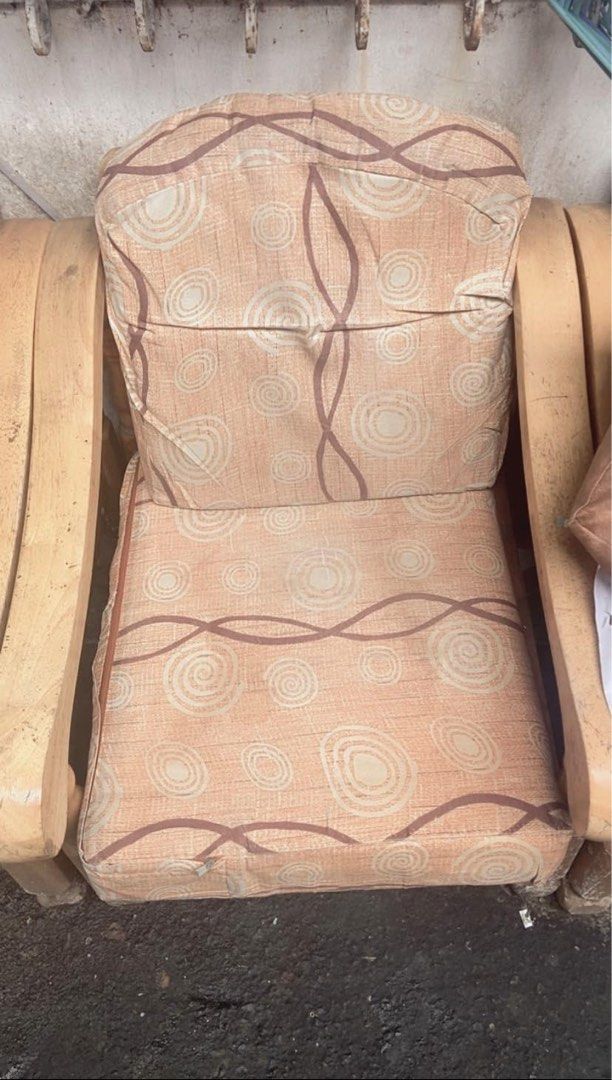 3-Seater Sofa with Wooden Frame (Category: Sofas) located in Marikina City. Submitted by shoppagexxx (Listing ID 1462709259, Image 3). Description: Still in good condition Fabric cover needs cleaning 3 seater plus 2 single seaters.