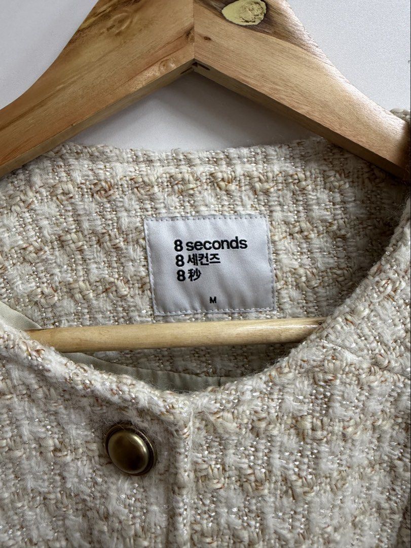 8 Seconds Tweed Jacket - (Category: Coats, Jackets and Outerwear) located in Pasay City. Submitted by raffy13_ (Listing ID 1462755210, Image 2). Description: - Classic cream and gold tweed jacket from 8 Seconds. - Round neckline with button-up front. - Two functional front pockets. - Timeless design, ideal for layering..