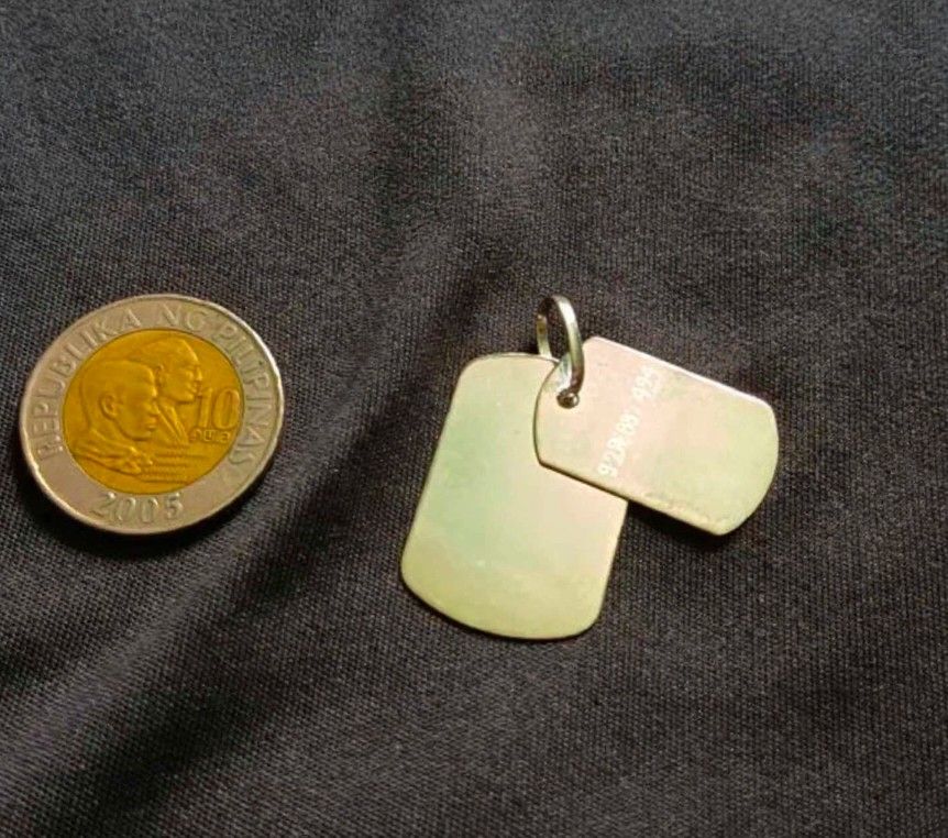 Legit 925 Silver Double Name Tag Pendant | 100% Passed Silver Test (Category: Necklaces) located in Manila. Submitted by mhar_declutter (Listing ID 1461573201, Image 2). Description: 100% Legit 925 Silver Double Name Tag Pendant.