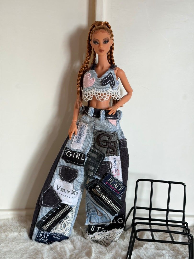 ✨ DOLL CLOTHES ONLY – Handmade Patchwork Denim 2-Piece Set ✨ (Category: Handmade Craft) located in Manila. Submitted by eddenmariecheeze (Listing ID 1462703499, Image 1). Description: Up for sale is a custom, hand-stitched 2-piece denim outfit featuring a crop top with lace trim and detailed patchwork wide-leg pants. Price: ₱600 (SF included) Fits: 1/6 scale fashion dolls (Fashion Royalty, Integrity Toys, Barbie, etc.) Includes: Crop top + Pants 