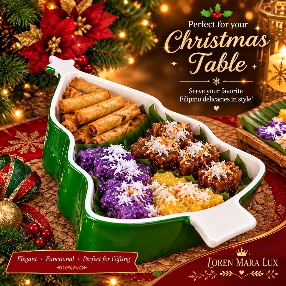 🎄✨ ELEGANT CHRISTMAS SERVING DISH ✨🎄 (Category: Other Kitchenware & Tableware) located in Taguig. Submitted by lmluxboutique (Listing ID 1462688017, Image 1). Description: Make your Christmas table extra special with this beautiful green-and-white tree-shaped serving dish! 🌲🤍 Perfect for serving and displaying your favorite Filipino Christmas treats—from lumpia and appetizers to kakanin, desserts, and other festive delicacies. ✨ Why you’ll lo