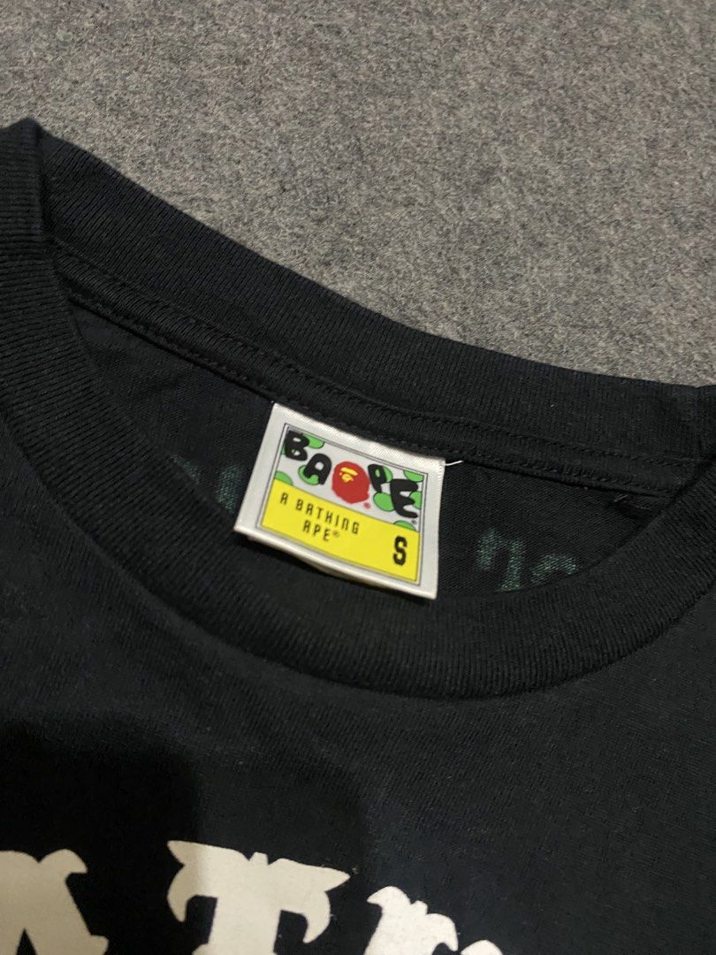 A Bathing Ape BAPE Tee Black Size S (Category: Tshirts & Polo Shirts ) located in Cebu City. Submitted by yazherizthrifting (Listing ID 1462819370, Image 2). Description: - Authentic Black BAPE T-shirt - Features classic ape graphic and BAPE logo on front - Size: S - Guaranteed authentic (check tags) - Ideal for streetwear fans.