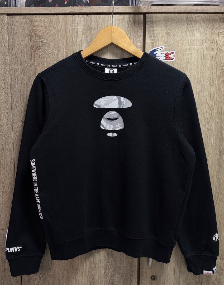 Aape Universe Crewneck Sweatshirt (Category: Coats, Jackets and Outerwear) located in Cavite. Submitted by PRIVATE.Selection (Listing ID 1462775170, Image 1). Description: Aape Universe Crewneck Sweatshirt Size XS-S W 20 L 24 Good as new .