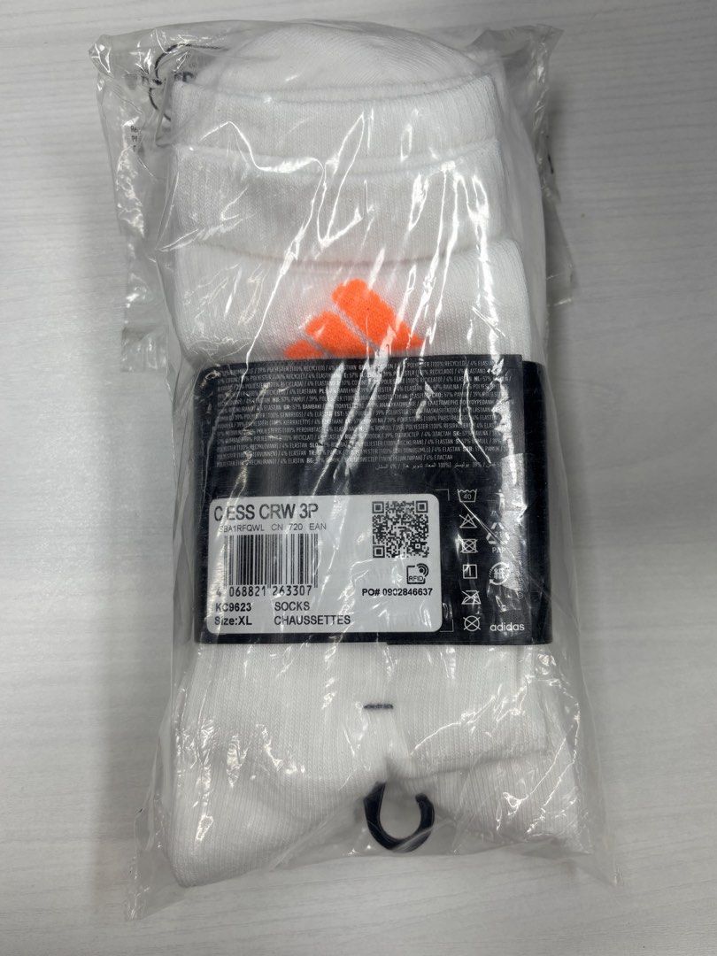Adidas Crew Socks (Category: Socks) located in Manila. Submitted by tindero_ng_ano (Listing ID 1462708938, Image 2). Description: Adidas Crew Socks for Men -3 pairs -Original -Size: XL -Condition: Brand new (unused) -Rfs: wrong size -₱500 (bought at 700 php) .