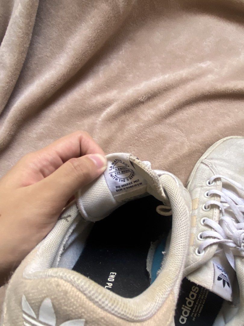 Adidas Kiel Canvas (Category: Sneakers) located in Kawit. Submitted by yannazzz (Listing ID 1462715855, Image 2). Description: - Adidas Kiel Canvas - Color: Light beige/off-white - Features classic three-stripe design - well used, but not super pudpod and still wearable - price still negotiable.