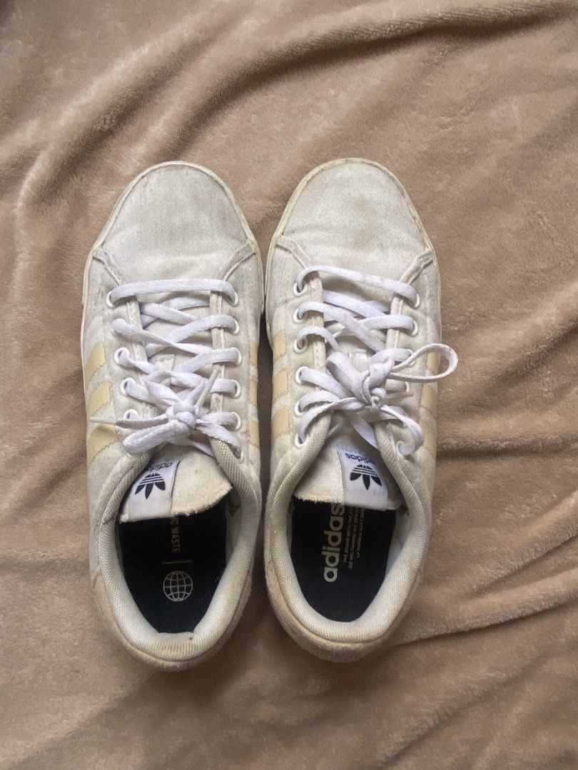 Adidas Kiel Canvas (Category: Sneakers) located in Kawit. Submitted by yannazzz (Listing ID 1462715855, Image 1). Description: - Adidas Kiel Canvas - Color: Light beige/off-white - Features classic three-stripe design - well used, but not super pudpod and still wearable - price still negotiable.