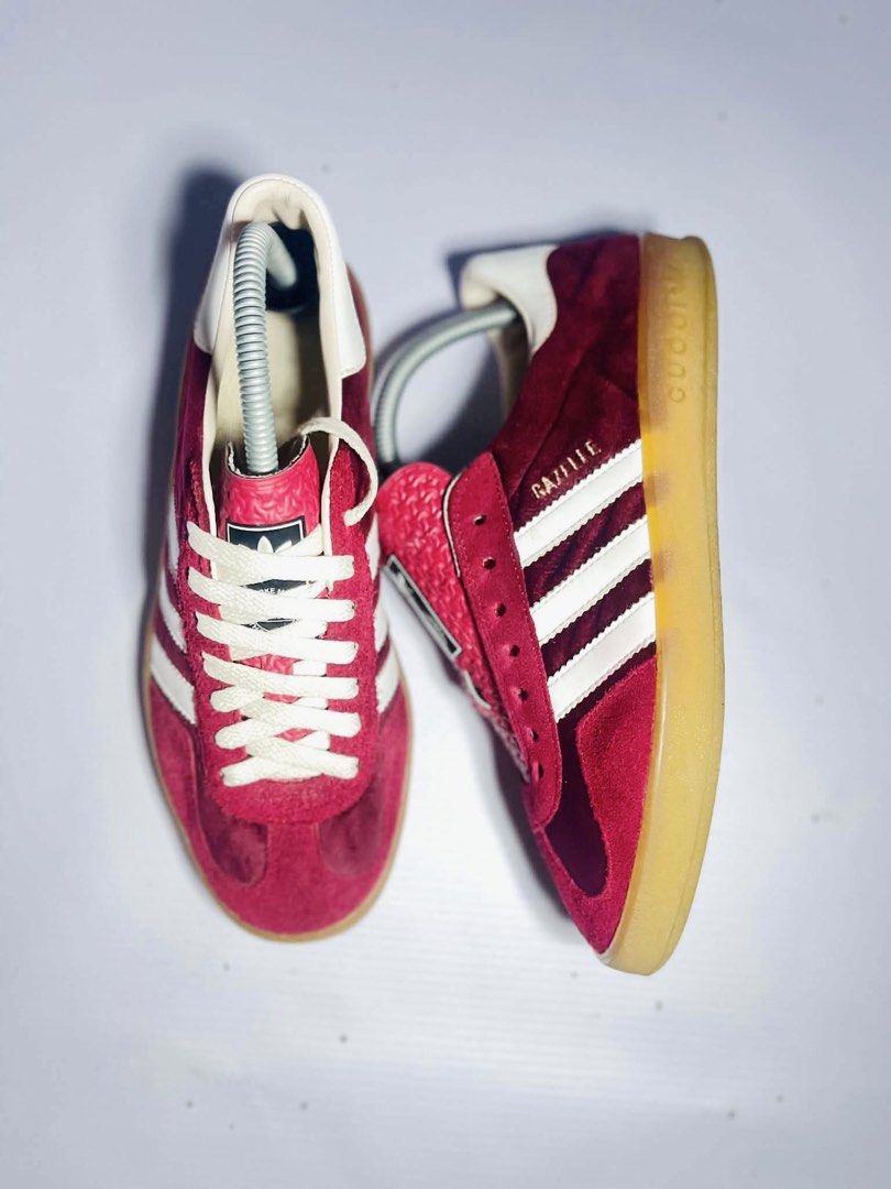 Adidas x Gucci Gazelle (Category: Sneakers) located in Manila. Submitted by eypril.1998 (Listing ID 1462810663, Image 3). Description: Adidas X Gucci Gazelle Burgundy-Velvet low-top sneakers featuring a signature gum sole •No inclusion •Faded logo (insole) Legit/Authentic 💯 Size: 7.5 US Women .