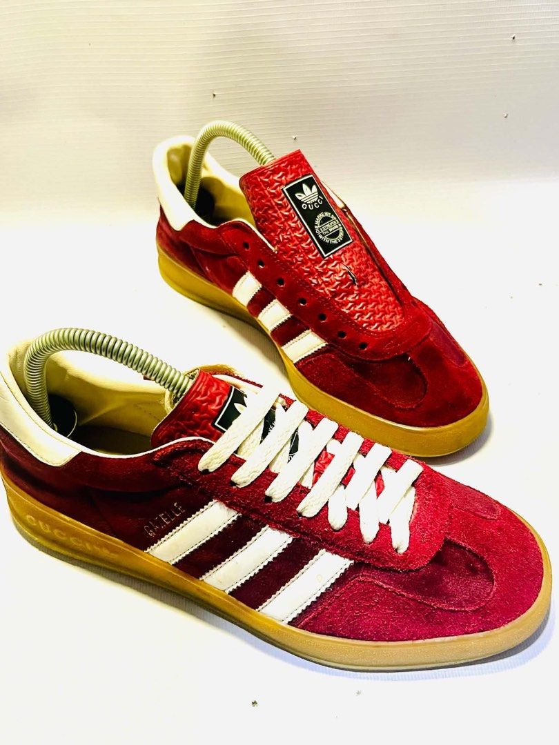 Adidas x Gucci Gazelle (Category: Sneakers) located in Manila. Submitted by eypril.1998 (Listing ID 1462810663, Image 2). Description: Adidas X Gucci Gazelle Burgundy-Velvet low-top sneakers featuring a signature gum sole •No inclusion •Faded logo (insole) Legit/Authentic 💯 Size: 7.5 US Women .