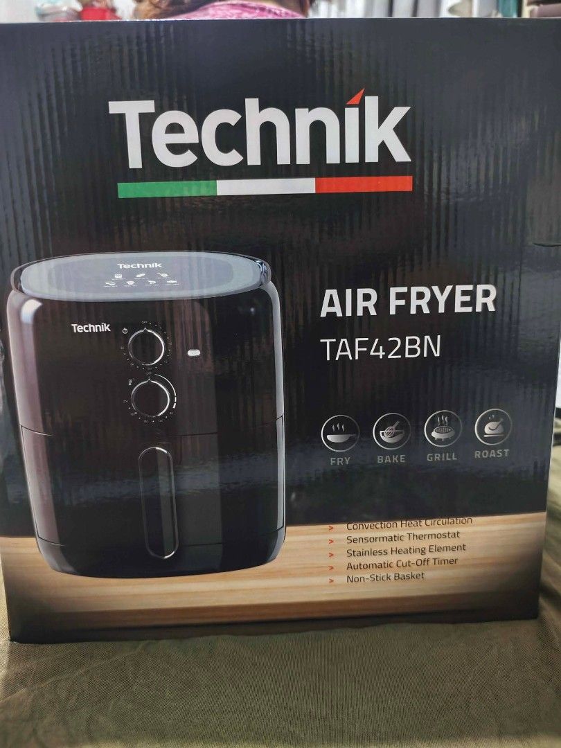 Air Fryer (Technik) (Category: Cookware & Accessories) located in Manila. Submitted by jrelmow (Listing ID 1462724814, Image 1). Description: For sale! 2000 only! 4.2L Technik Air Fryer! Highlights •4.2L Air Fryer •4 In 1 Cooking Function (Fry, Bake, Grill And Roast) •Convection Heat Circulation •Sensormatic Thermostat •Stainless Heating Element •Automatic Cut Off Timer •Non Stick Basket •Cook With Less Or No Oil At All For Healthier Meals •High 