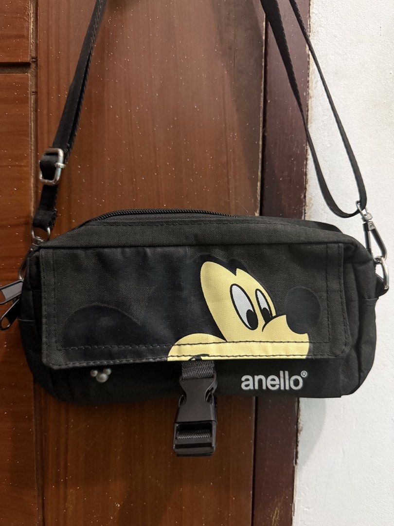 ANELLO Bag (Category: Cross-body Bags) located in Pasig City. Submitted by simply.trish (Listing ID 1462822235, Image 1). Description: Anello Original Mickey mouse limited edition design Good as new Color: Black Type: Sling Bag Good Condition Original Unisex .