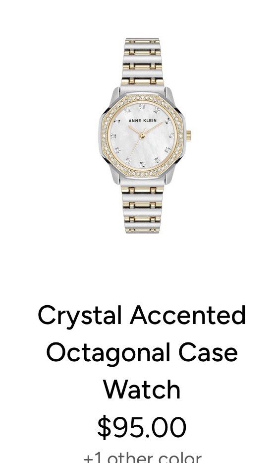 Anne Klein Crystal Octagonal Case Watch (Category: Women's Watches) located in Manila. Submitted by preownedbyprincess (Listing ID 1462690794, Image 3). Description: - Anne Klein Watch - Mother-of-Pearl Dial - Rose Gold & Silver Tone Bracelet - Octagonal Case with Crystal Accents - Includes Original Box - Versatile for dressing up or everyday wear Seller's note: - With active warranty.