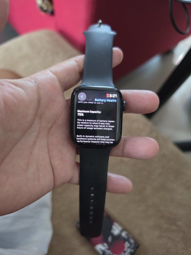 Apple Watch Series 4 GPS (Category: Wearables & Smart Watches) located in Paranaque City. Submitted by closetcoph (Listing ID 1462788040, Image 3). Description: - Apple Watch Series 4 (GPS Model) - Comes with Black Sport Band - Battery health at 79% (still functional for daily use) - Bright and clear screen - Selling because of an upgrade.