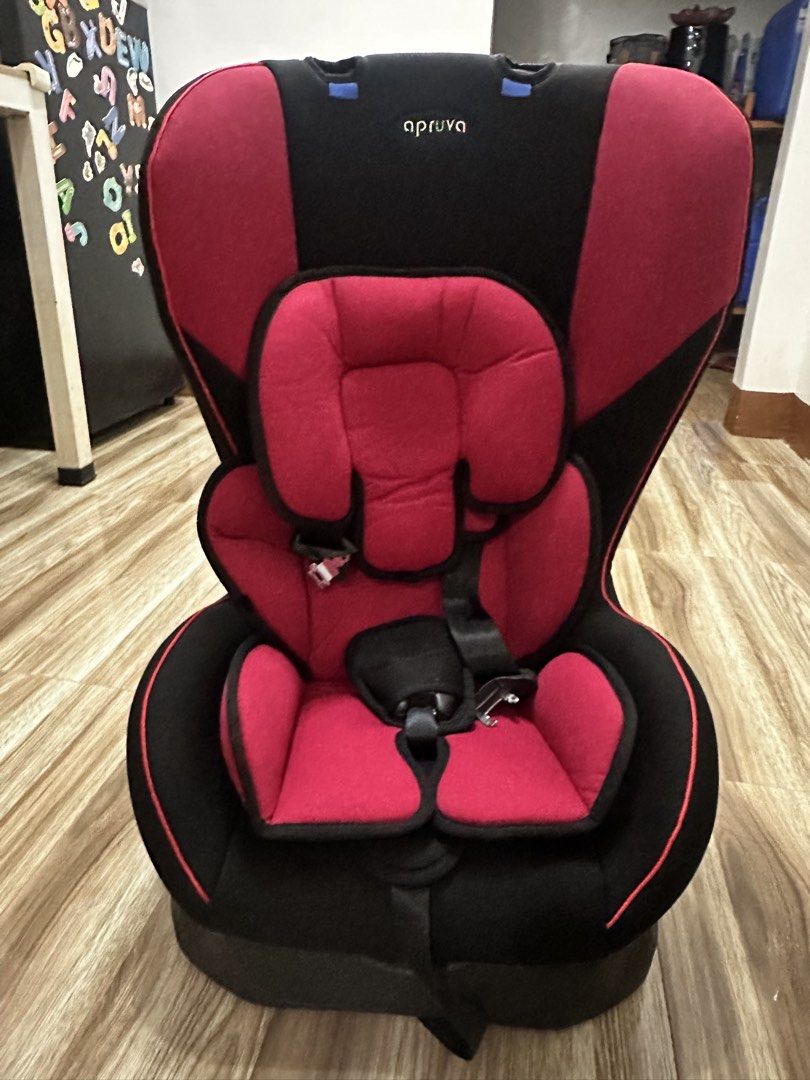Apruva Car Seat Red and Black (Category: Car Seats) located in Manila. Submitted by jls.01 (Listing ID 1462820353, Image 1). Description: - Apruva Car Seat (Red & Black) - Features a secure 5-point harness - Padded for maximum comfort - Ideal for toddlers - Simple and easy installation - Cleaned and ready for its next journey - Ensures your child's safety on the road - Minimal Color Fadings on upper, 3x lang nagamit ni Baby, nagfade kasi na-stock