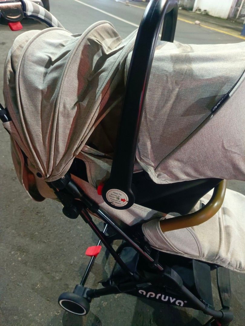Apruva Trek Stroller and Carseat (Category: Strollers) located in Manila. Submitted by babystuffshop (Listing ID 1462826626, Image 2). Description: ✨Apruva Trek Stroller and Carseat✨ Cabin approved ✈️✈️ Ganda pa nitoooo🥰 ACTUAL PIC POSTED 10/10 color rate 🤍Travel Friendly 🤍Luggage type 🤍Nahihiga nauupo 🤍Newborn up to toddler 🤍5-point safety harness 🤍Easy to fold 🤍Wheels are smooth to manuever Pls. Check my wall for recent transactions and