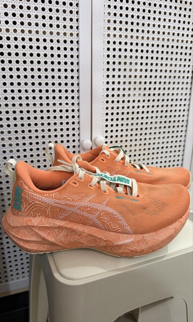 Asics Novablast 5 Tokyo w7 (Category: Sneakers) located in Quezon City. Submitted by jecadomingo (Listing ID 1462758948, Image 2). Description: Bought from the Tokyo Marathon 2026 Women’s 7, no box Used less than 5x for walking Needs cleaning.