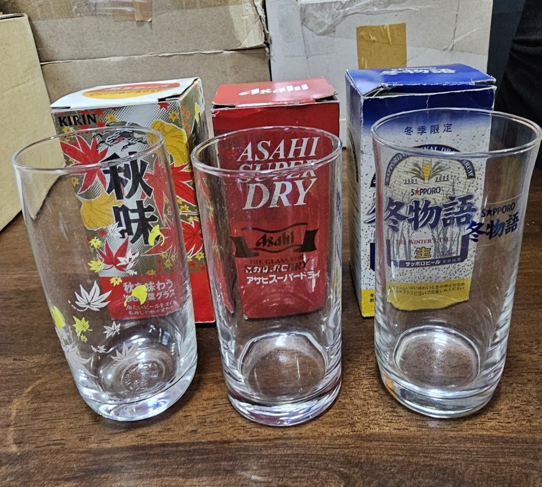 Assorted Beer Glasses - 3 pcs (Category: Water Bottles & Tumblers) located in Quezon City. Submitted by senyoramaria (Listing ID 1462882389, Image 1). Description: Assorted Beer Glasses 3 pcs Kirin (2 inches dia, 4.3 inches tall) Asahi (2 inches dia, 4.25 inches tall) Sapporo (2.1 inches dia, 4.3 inches tall) Individually boxed..