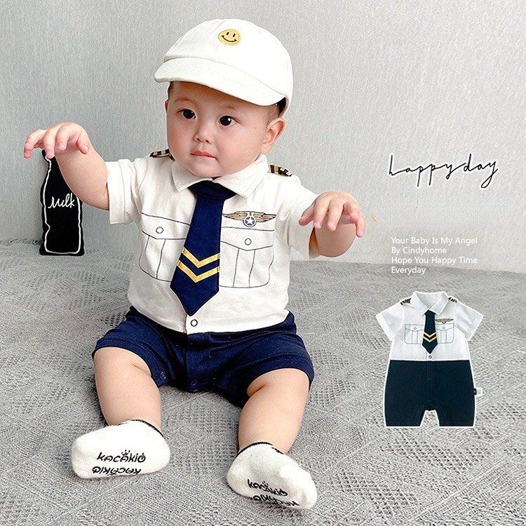 Baby Pilot Outfit Romper and Hat Set (Category: Babies & Kids Fashion) located in Manila. Submitted by graceau04002455 (Listing ID 1462699266, Image 1). Description: - Adorable pilot outfit for your baby. - Includes a short-sleeved romper designed as a pilot's uniform. - Romper features a tie and epaulets. - Comes with a matching pilot hat. - Perfect for photoshoots, dress-up, and special occasions. - Used only for 30minutes.