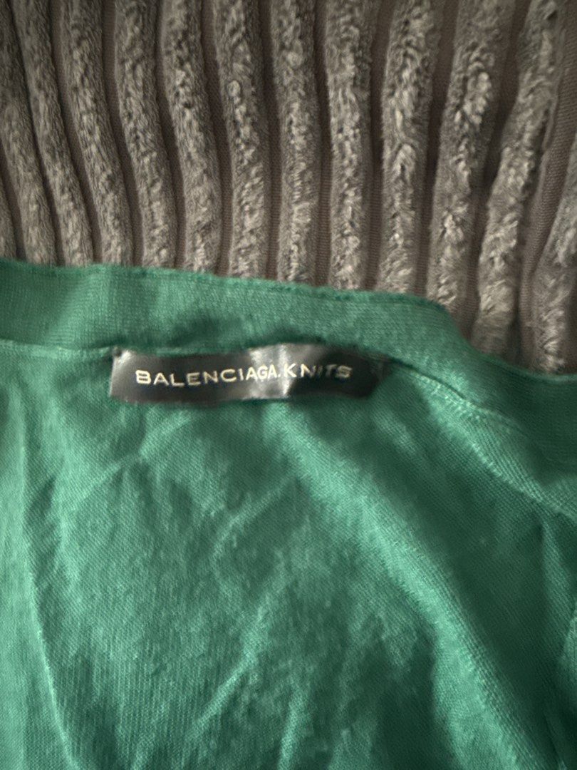 Balenciaga Knits Green Button-Up Cardigan (Category: Makeup) located in Angeles City. Submitted by migs_font29 (Listing ID 1462885207, Image 3). Description: - Green Balenciaga Knit Cardigan - Long sleeves with cuffed hems - Two front pockets - Button-up closure - Size 38.